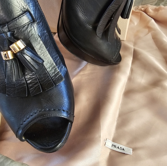 PRADA Black Peep Toe Platform Mules  Tassel Size 40 GORGEOUS 😍 Calzature Donna - Picture 4 of 14